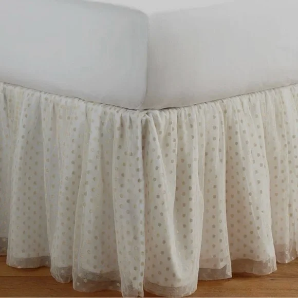 Pottery Barn Teen Emily & Meritt Bed Skirt Full Tulle Tutu Polka Dot Gold/White - Picture 1 of 3